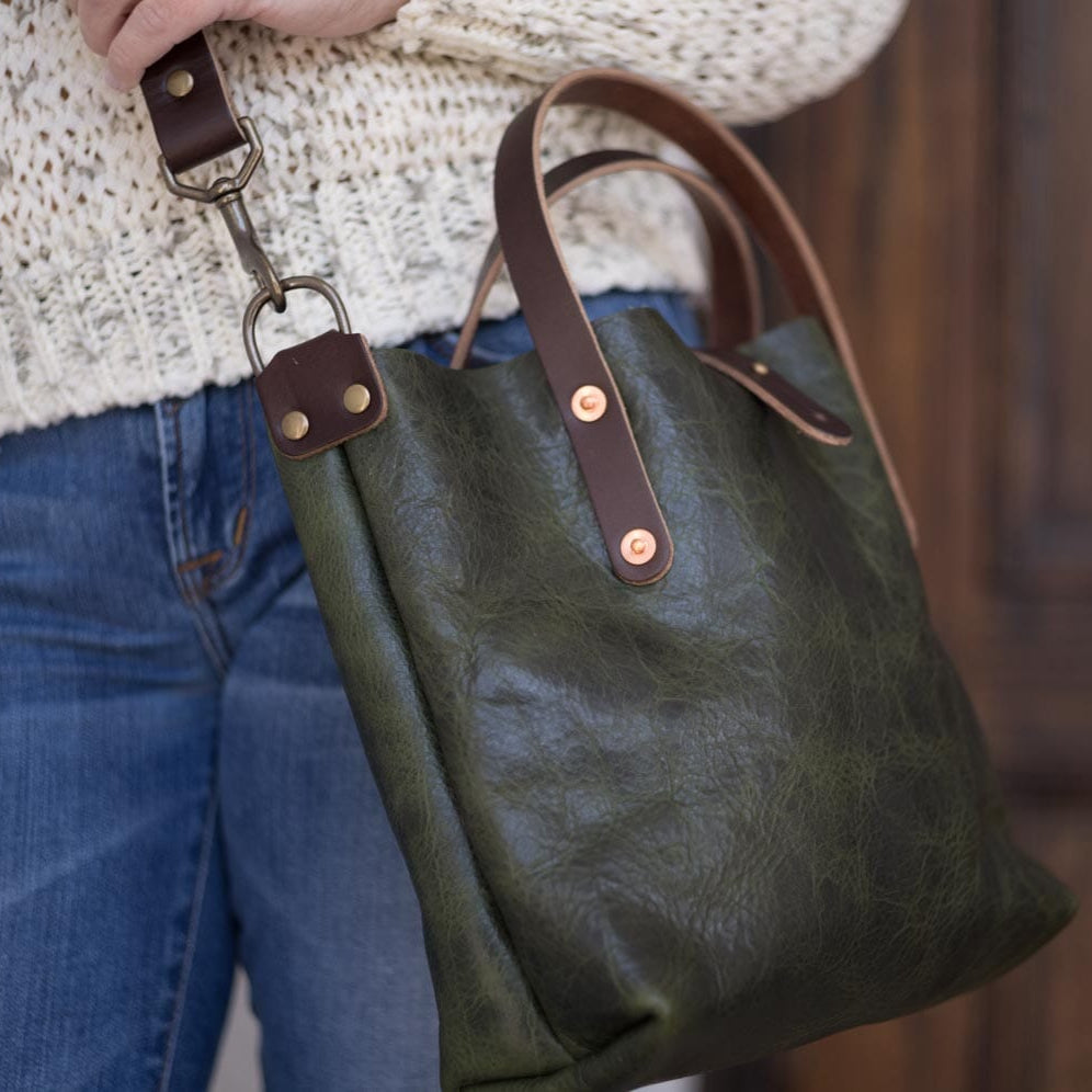 AVERY LEATHER TOTE BAG - MINI CROSSBODY - JADE BISON