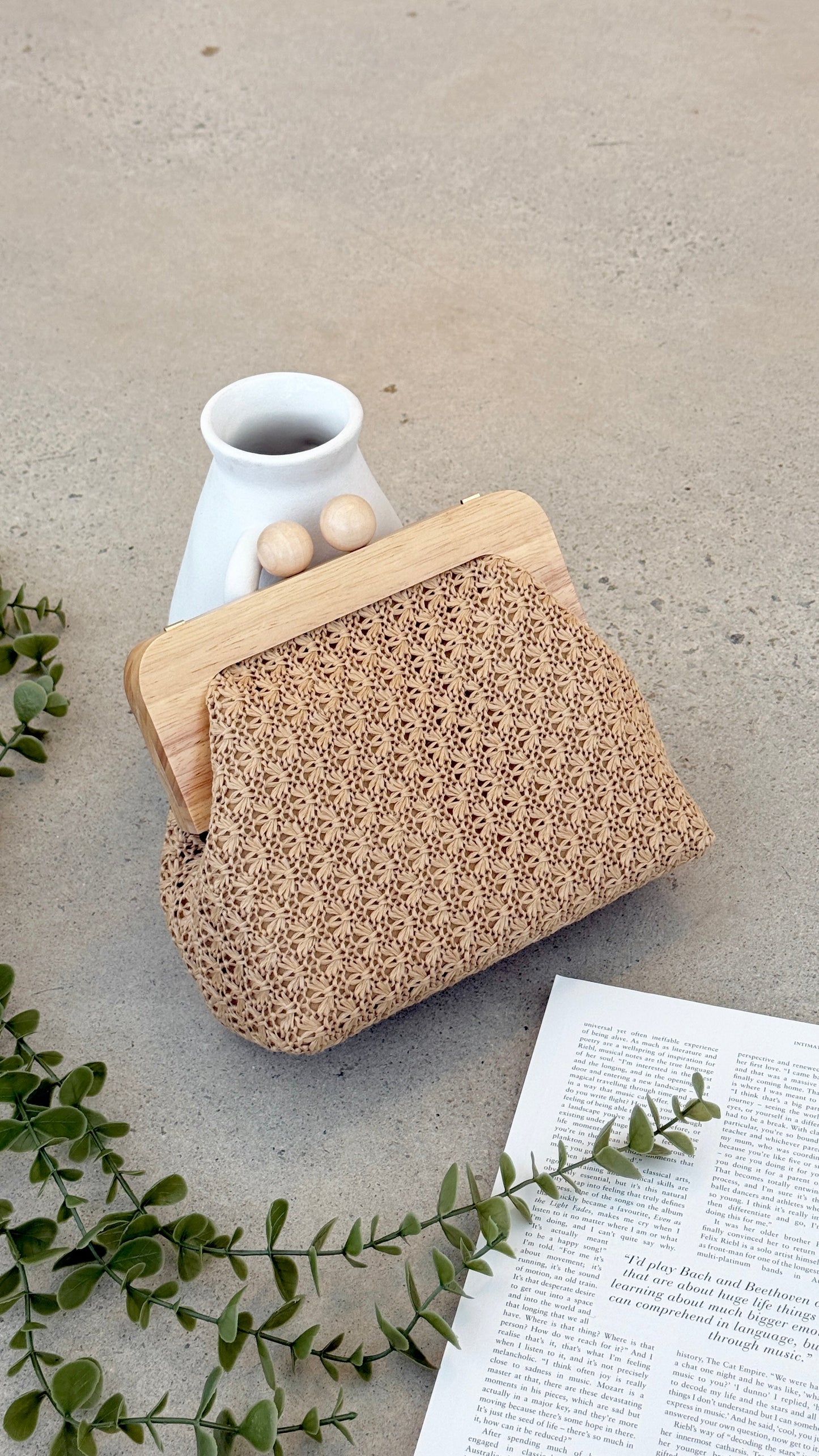Nelly Weave Timber Clutch - Natural