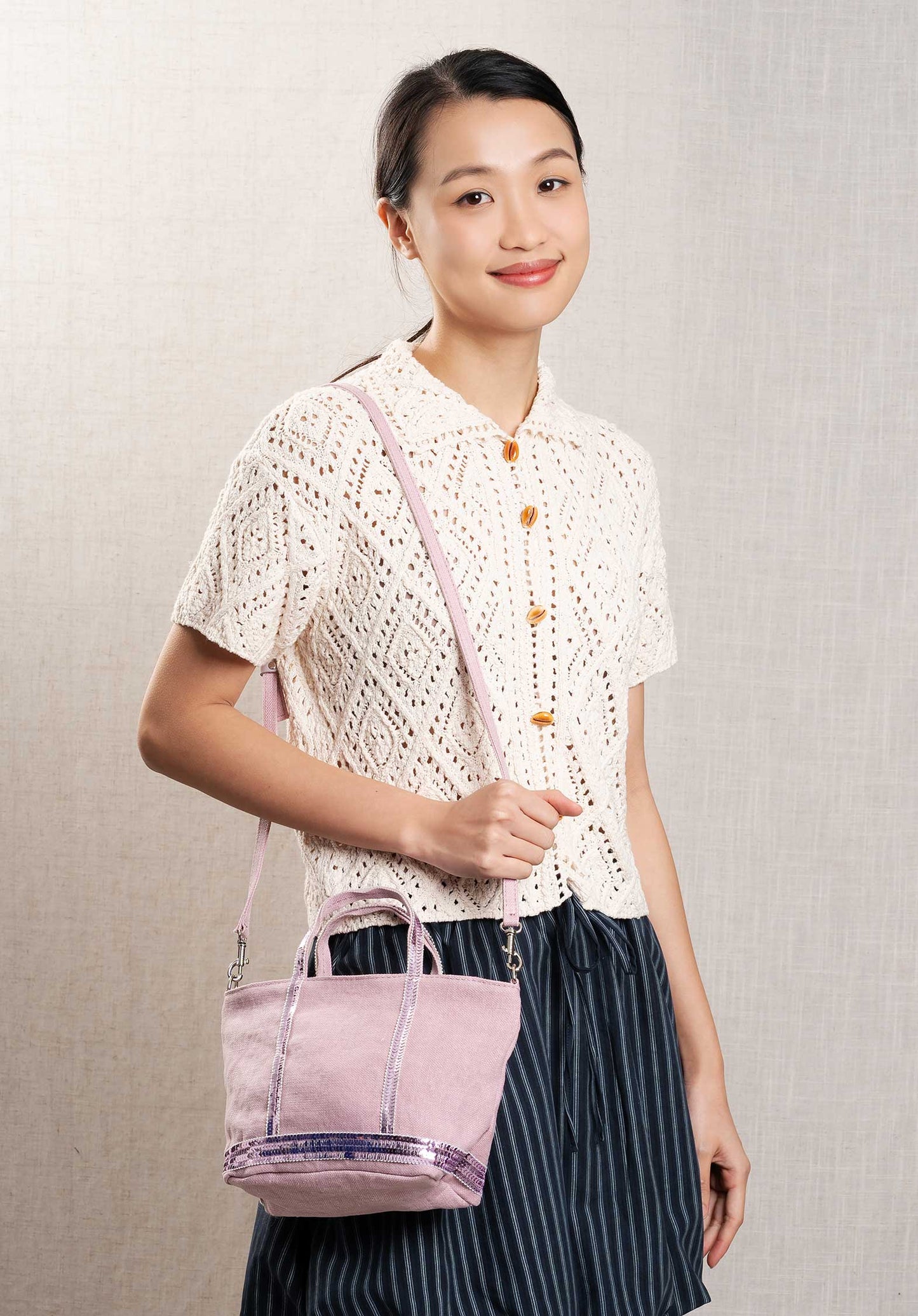 Mini Bag Linen Cabas Xs Ve31-v40410 Rose-Ancien