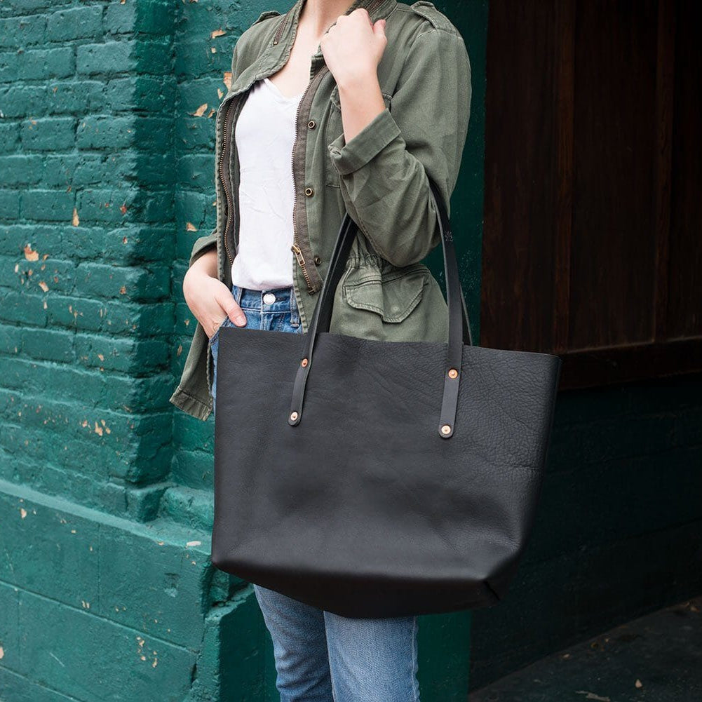 AVERY LEATHER TOTE BAG - LARGE - BLACK