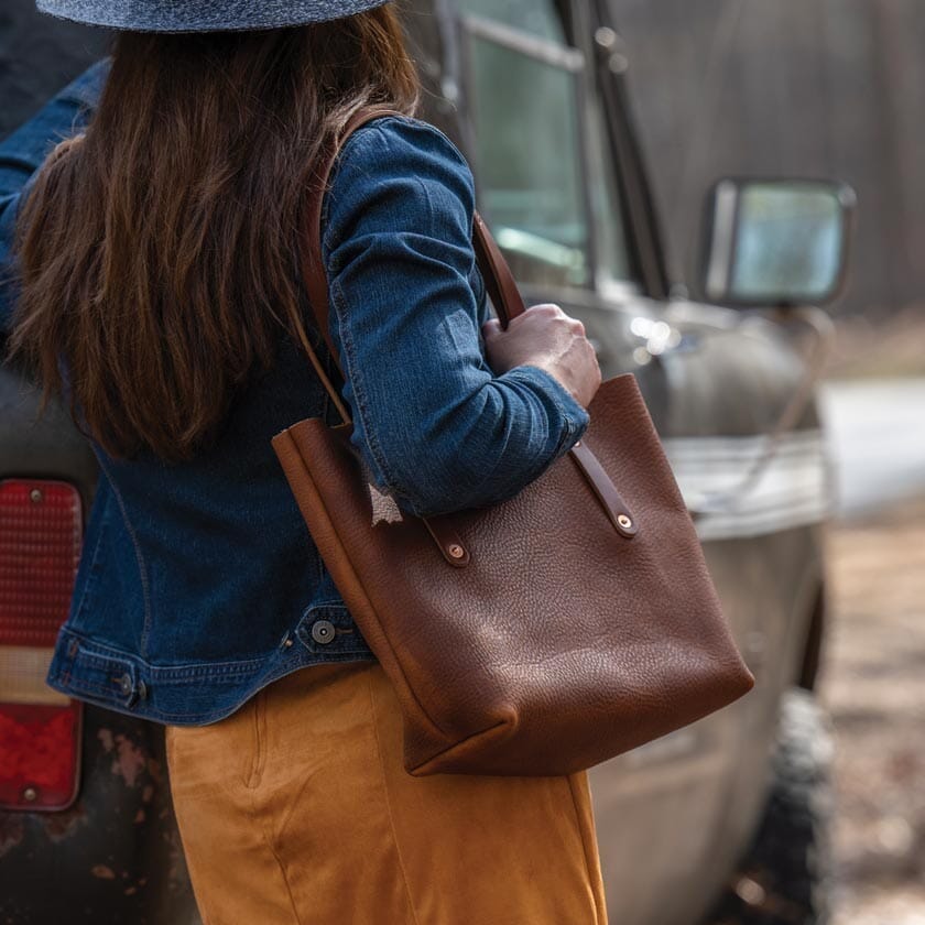 AVERY LEATHER TOTE BAG - SMALL - VIOLET