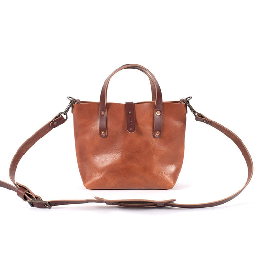 AVERY LEATHER TOTE BAG - MINI CROSSBODY - CARAMEL