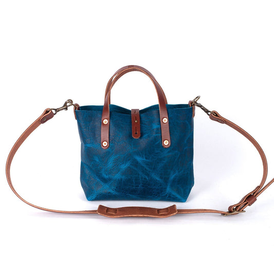 AVERY LEATHER TOTE BAG - MINI CROSSBODY - COBALT BISON