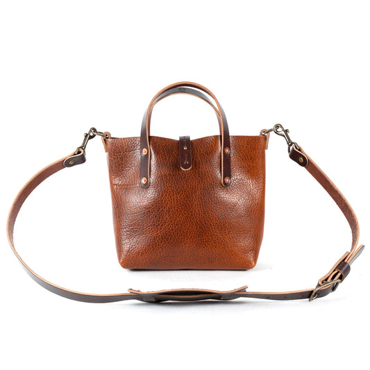 AVERY LEATHER TOTE BAG - MINI CROSSBODY - COGNAC BISON