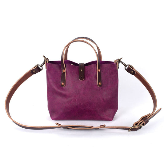 AVERY LEATHER TOTE BAG - MINI CROSSBODY - GRAPE BISON