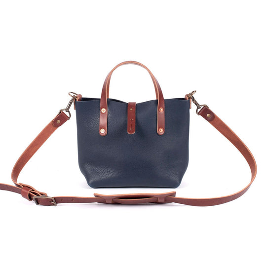AVERY LEATHER TOTE BAG - MINI CROSSBODY - NAVY