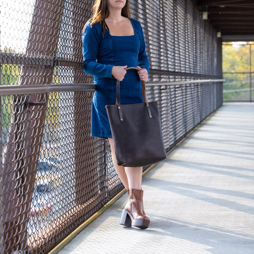 AVERY LEATHER TOTE BAG - SLIM LARGE - MOCHA