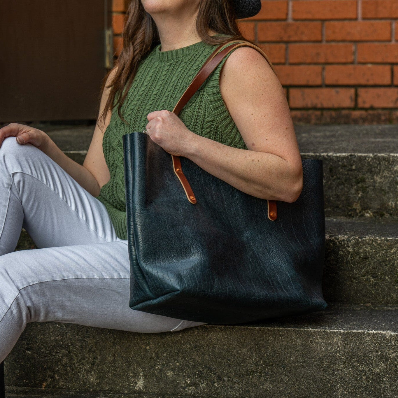 AVERY LEATHER TOTE BAG - LARGE - INDIGO BISON
