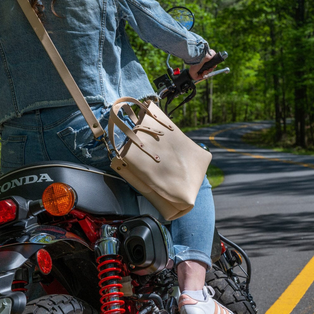 AVERY LEATHER TOTE BAG - MINI CROSSBODY - NATURAL VEG TAN