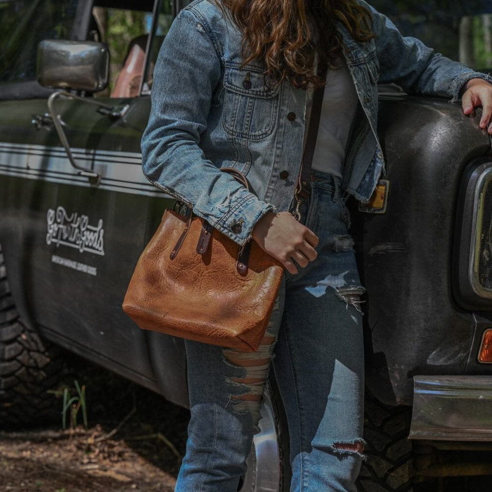 AVERY LEATHER TOTE BAG - MINI CROSSBODY - PEANUT BISON
