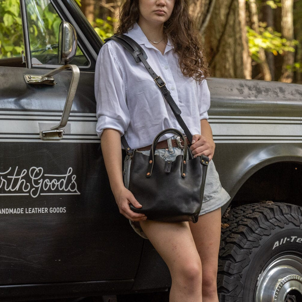 AVERY LEATHER TOTE BAG - MINI CROSSBODY - BLACK BISON