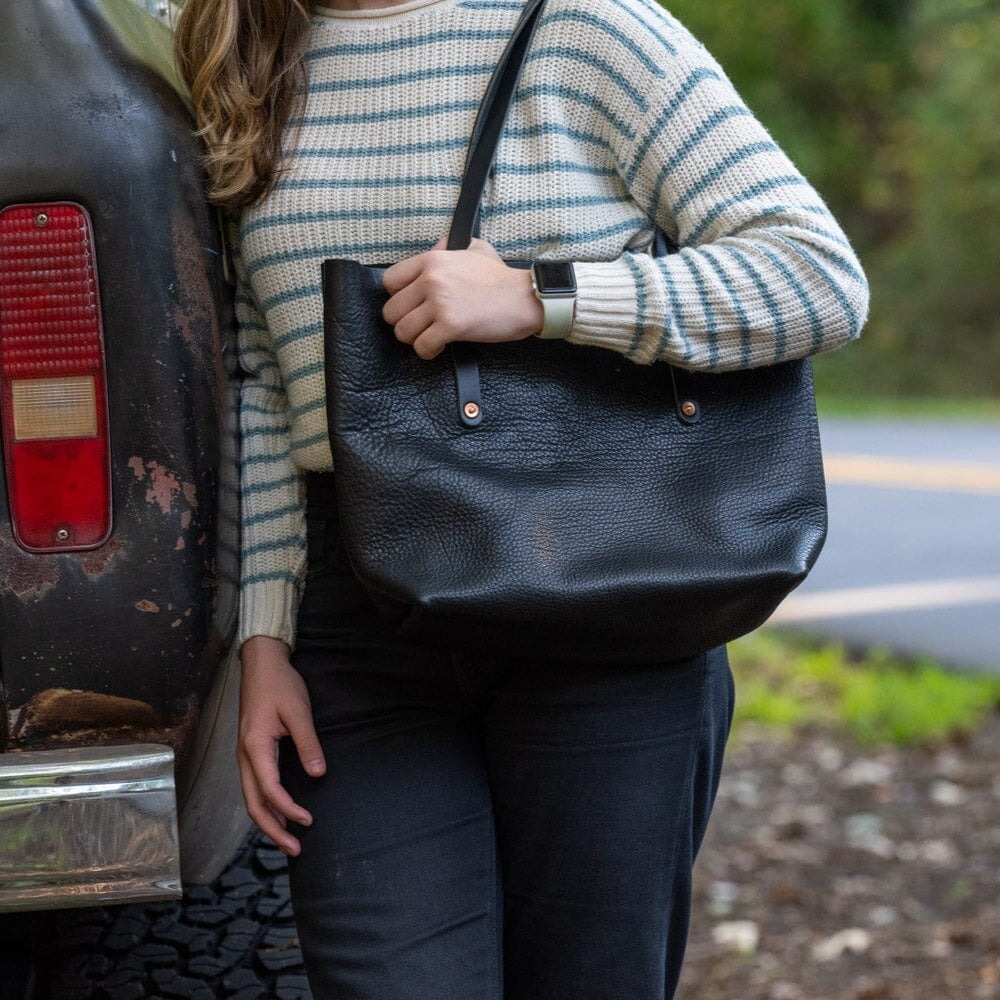 AVERY LEATHER TOTE BAG - MEDIUM - BLACK BISON