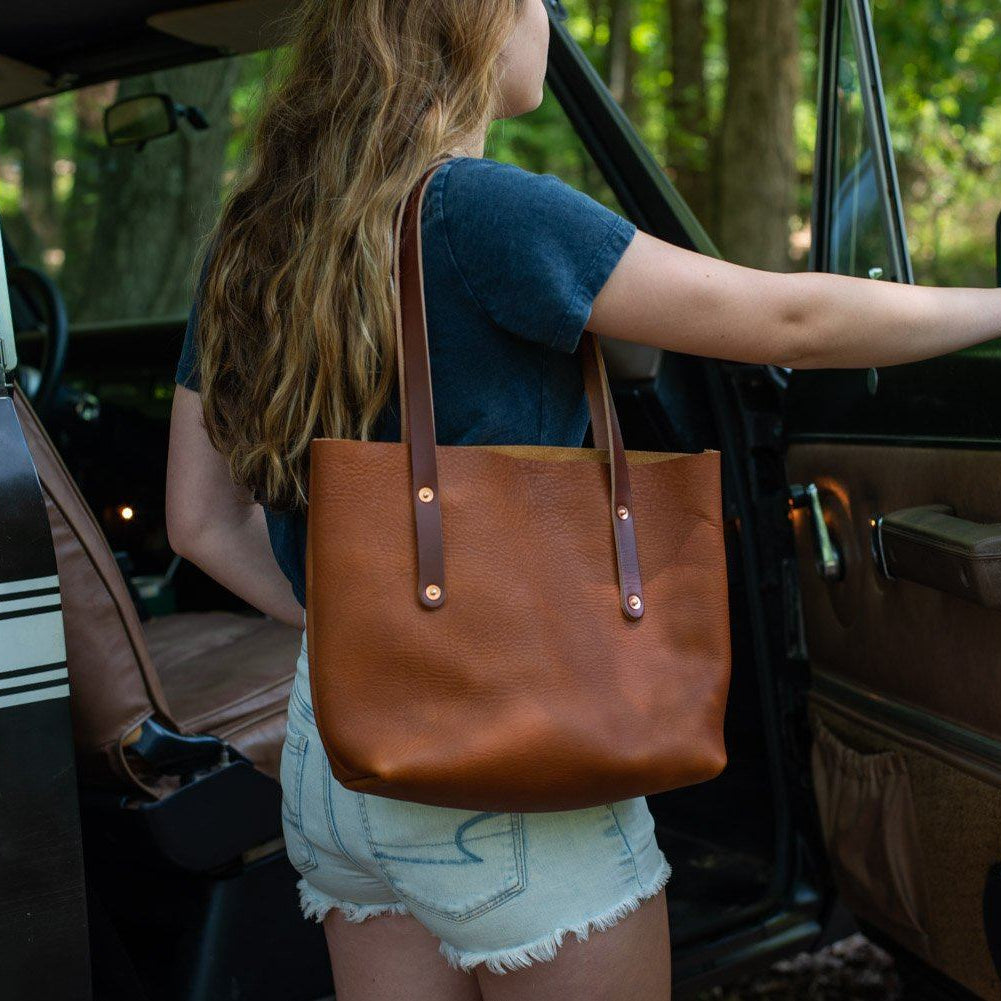 AVERY LEATHER TOTE BAG - SMALL - SADDLE