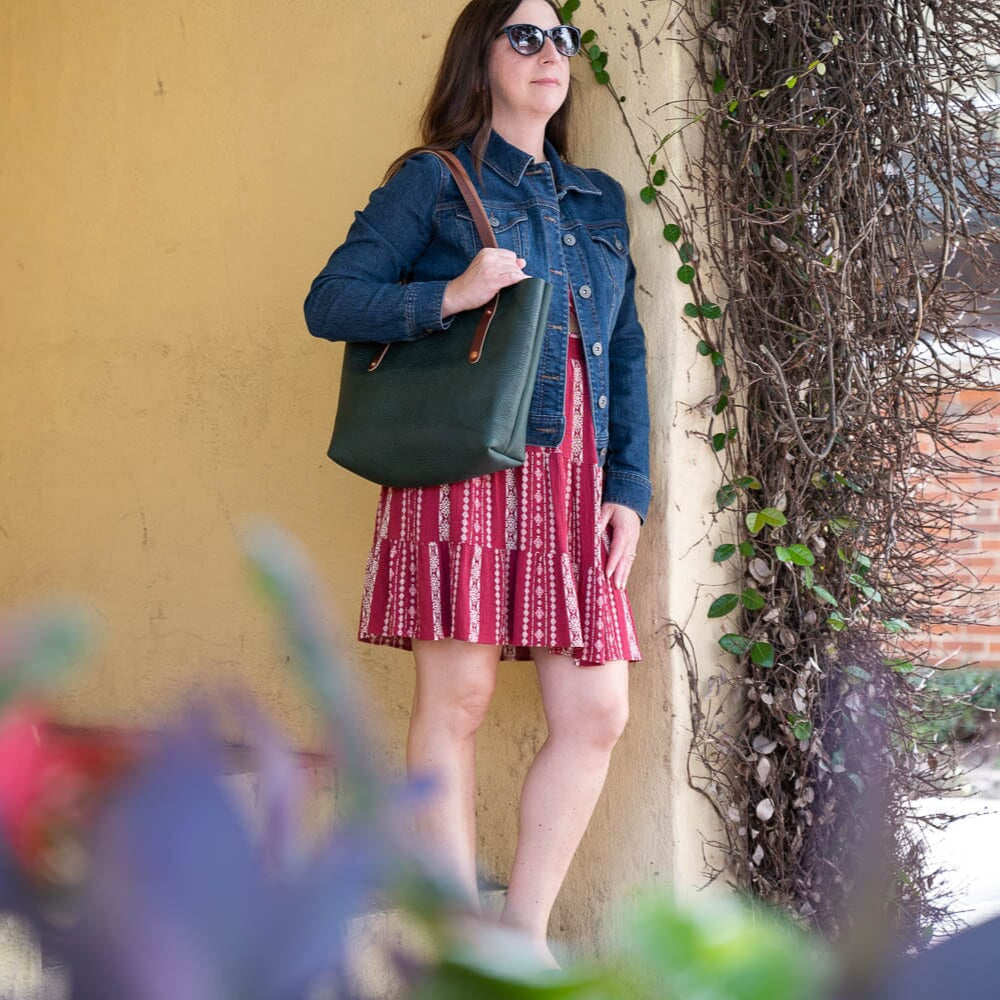 AVERY LEATHER TOTE BAG - SMALL - FOREST GREEN