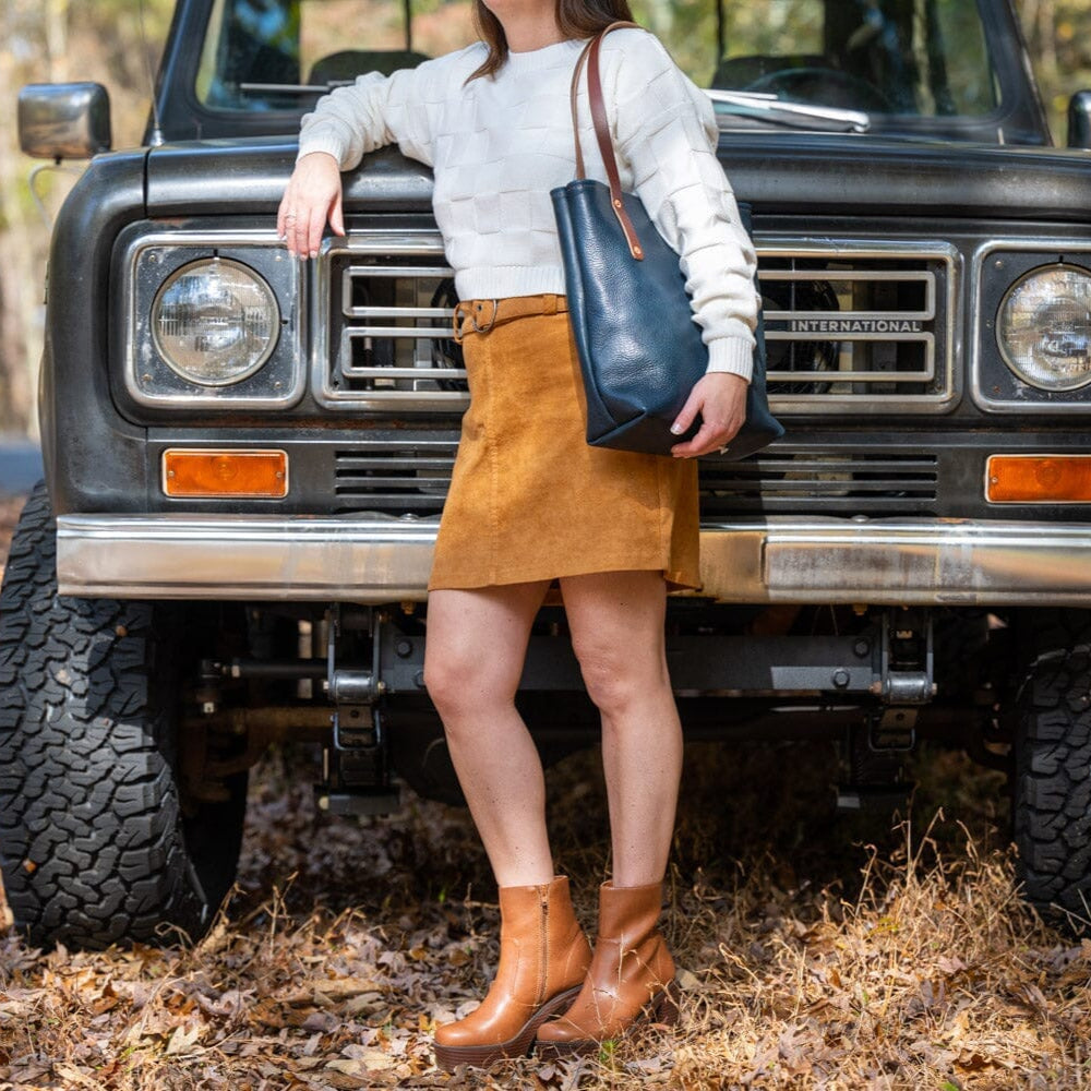 AVERY LEATHER TOTE BAG - SLIM MEDIUM - INDIGO BISON