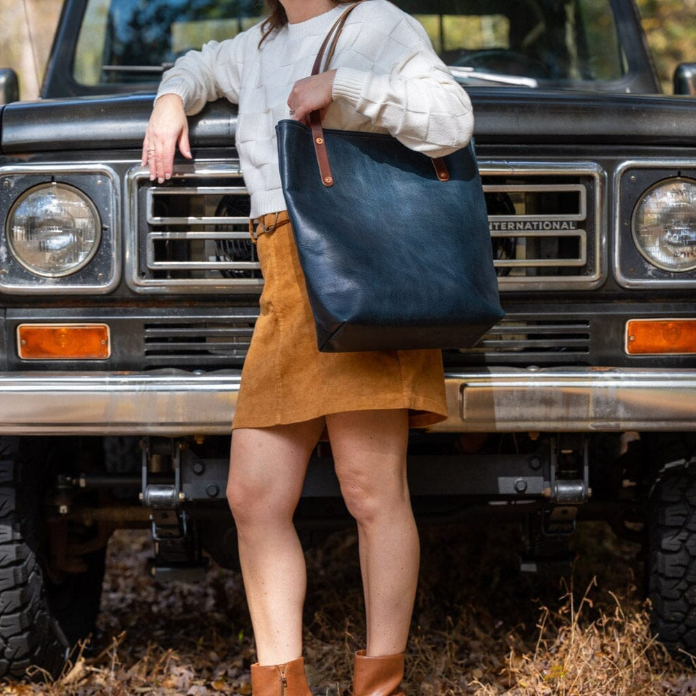 AVERY LEATHER TOTE BAG - SLIM LARGE - INDIGO BISON