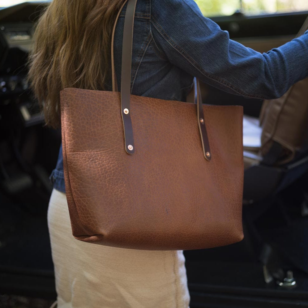 AVERY LEATHER TOTE BAG - SMALL - COGNAC BISON