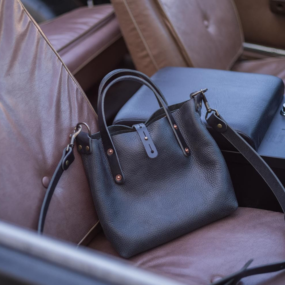 AVERY LEATHER TOTE BAG - MINI CROSSBODY - RAVEN