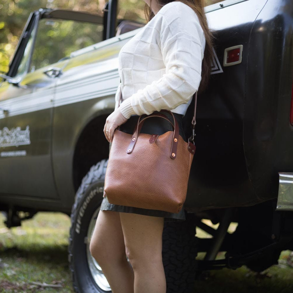AVERY LEATHER TOTE BAG - MINI CROSSBODY - HONEY