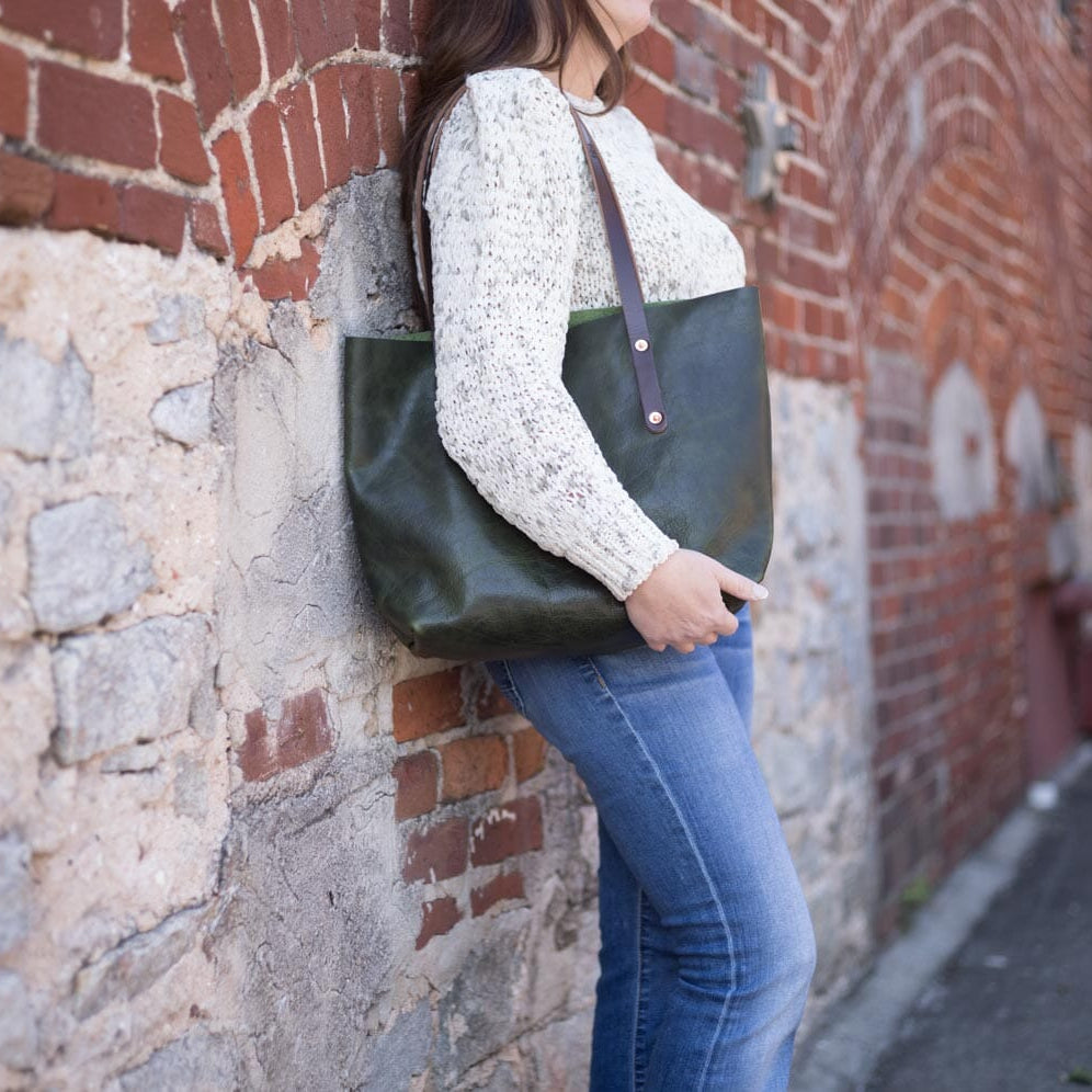 AVERY LEATHER TOTE BAG - MEDIUM - JADE BISON