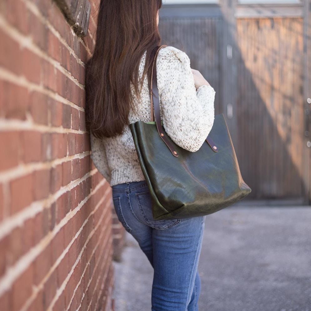 AVERY LEATHER TOTE BAG - MEDIUM - JADE BISON