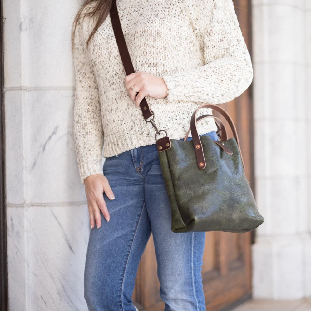 AVERY LEATHER TOTE BAG - MINI CROSSBODY - JADE BISON