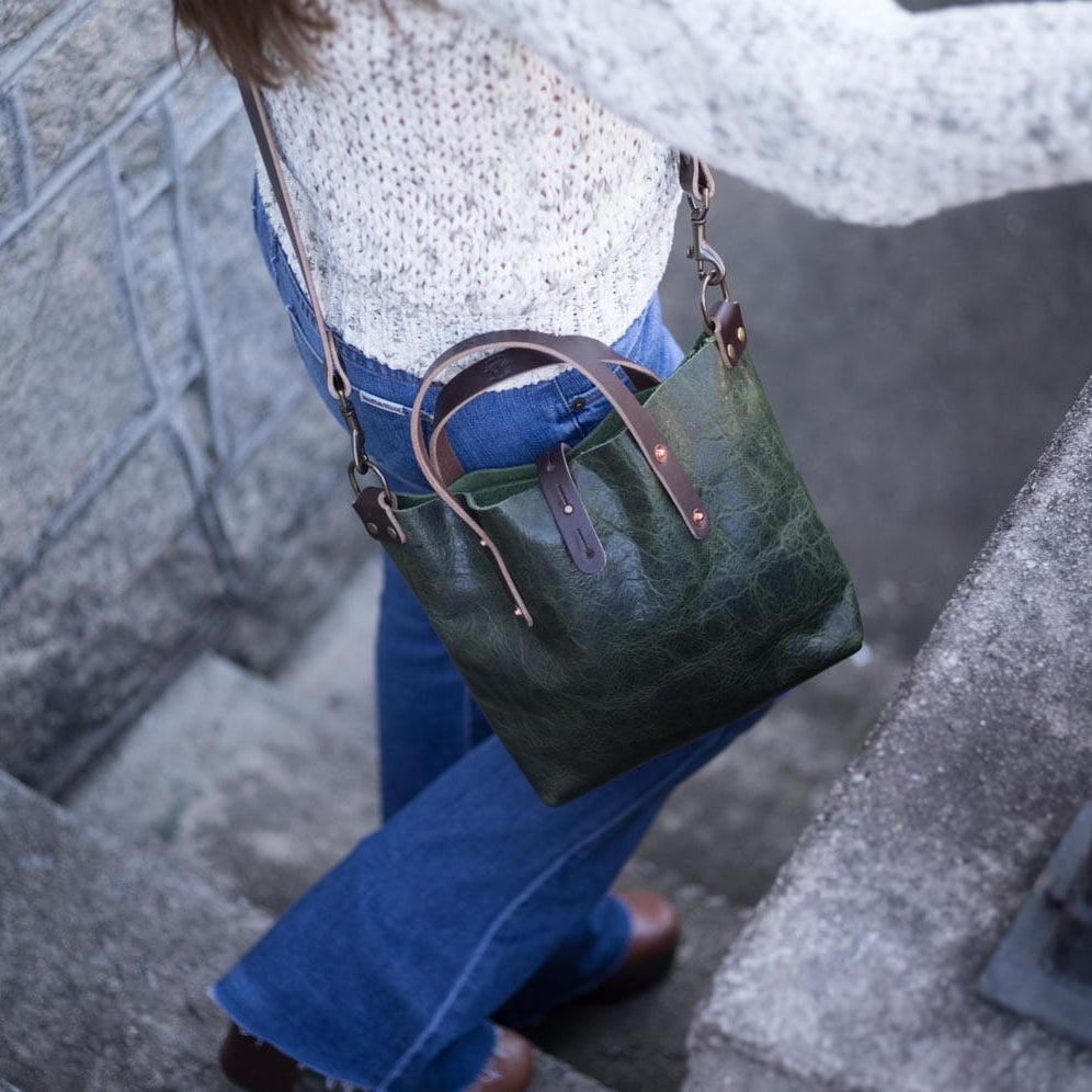 AVERY LEATHER TOTE BAG - MINI CROSSBODY - JADE BISON