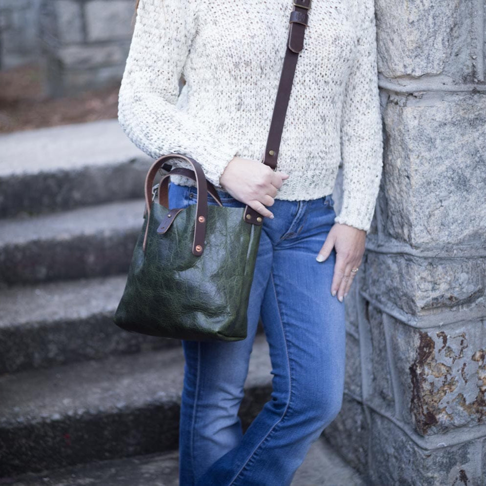 AVERY LEATHER TOTE BAG - MINI CROSSBODY - JADE BISON