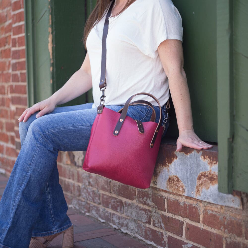 AVERY LEATHER TOTE BAG - MINI CROSSBODY - FUCHSIA