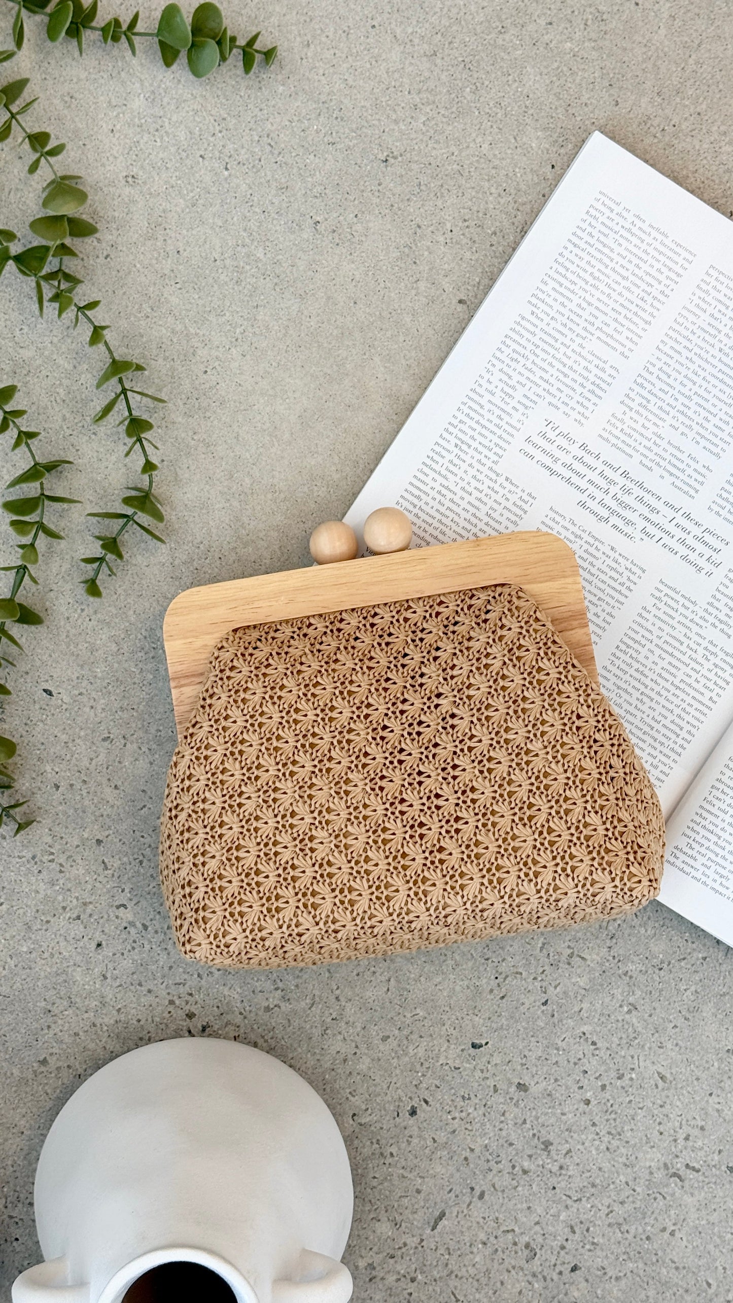Nelly Weave Timber Clutch - Natural