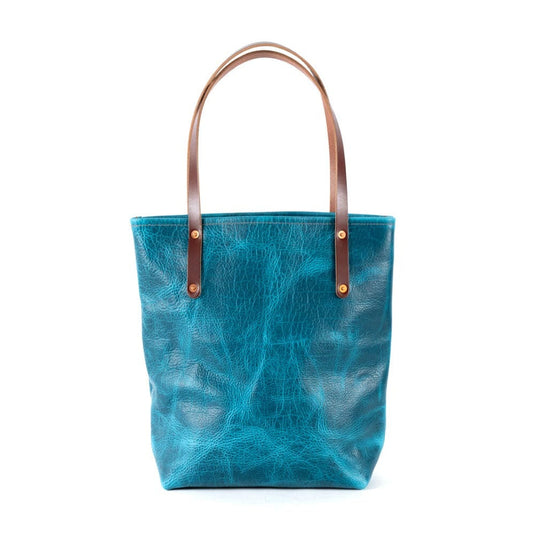 AVERY LEATHER TOTE BAG - SLIM LARGE - COBALT BISON