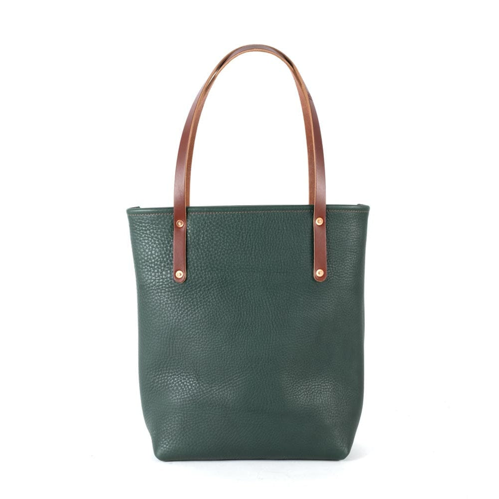 AVERY LEATHER TOTE BAG - SLIM LARGE - FOREST GREEN