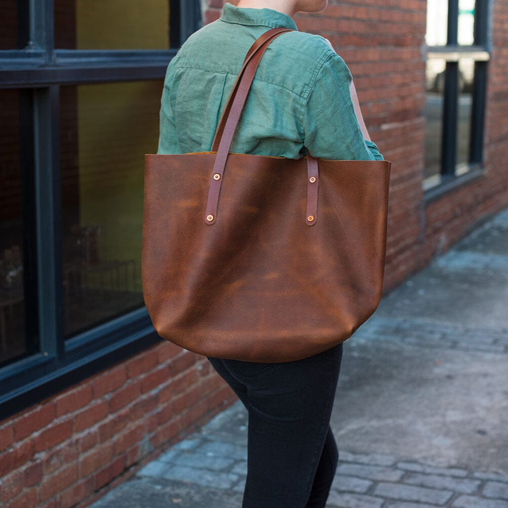 AVERY LEATHER TOTE BAG - LARGE - JADE BISON