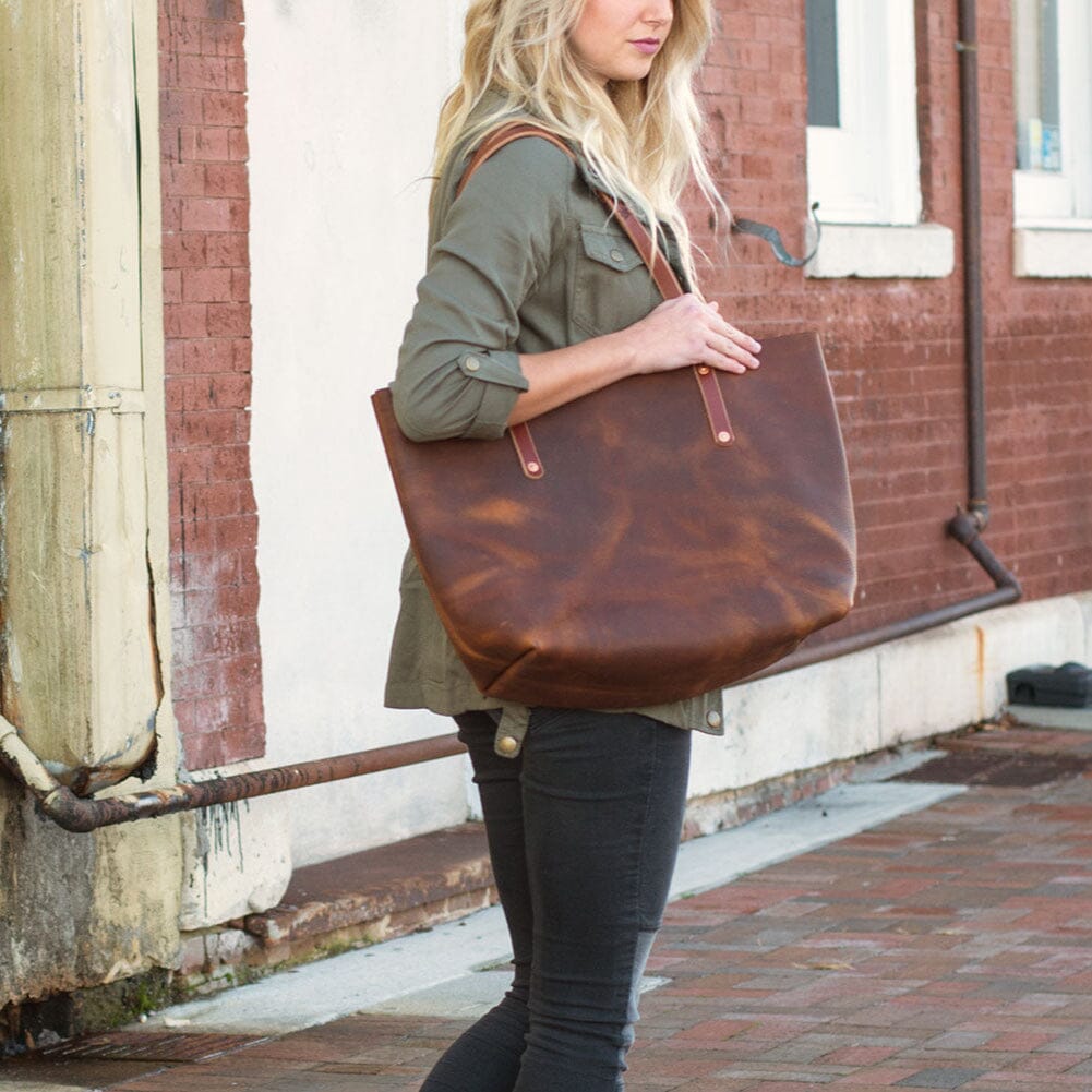 AVERY LEATHER TOTE BAG - LARGE - SADDLE