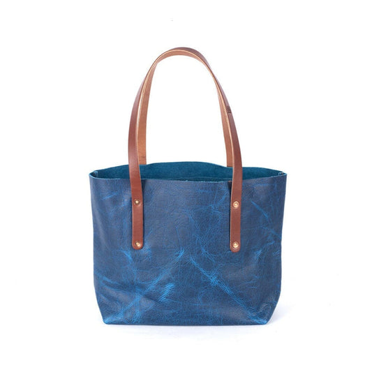 AVERY LEATHER TOTE BAG - SMALL - COBALT BISON
