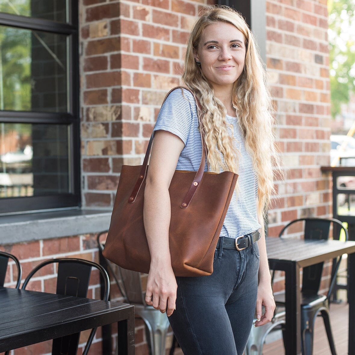 AVERY LEATHER TOTE BAG - MEDIUM - SADDLE