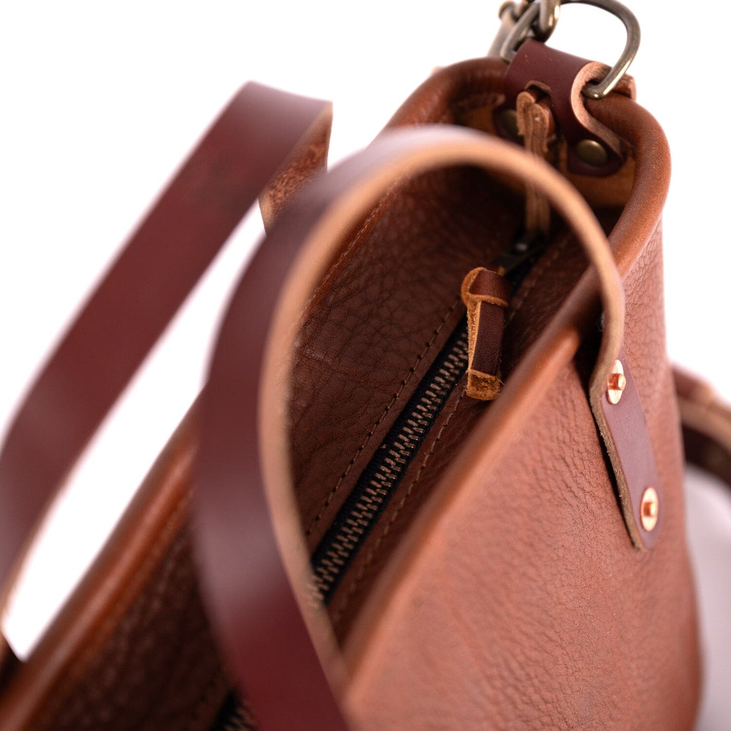 AVERY LEATHER TOTE BAG - MINI CROSSBODY - SADDLE WITH ZIPPER - IN STOCK