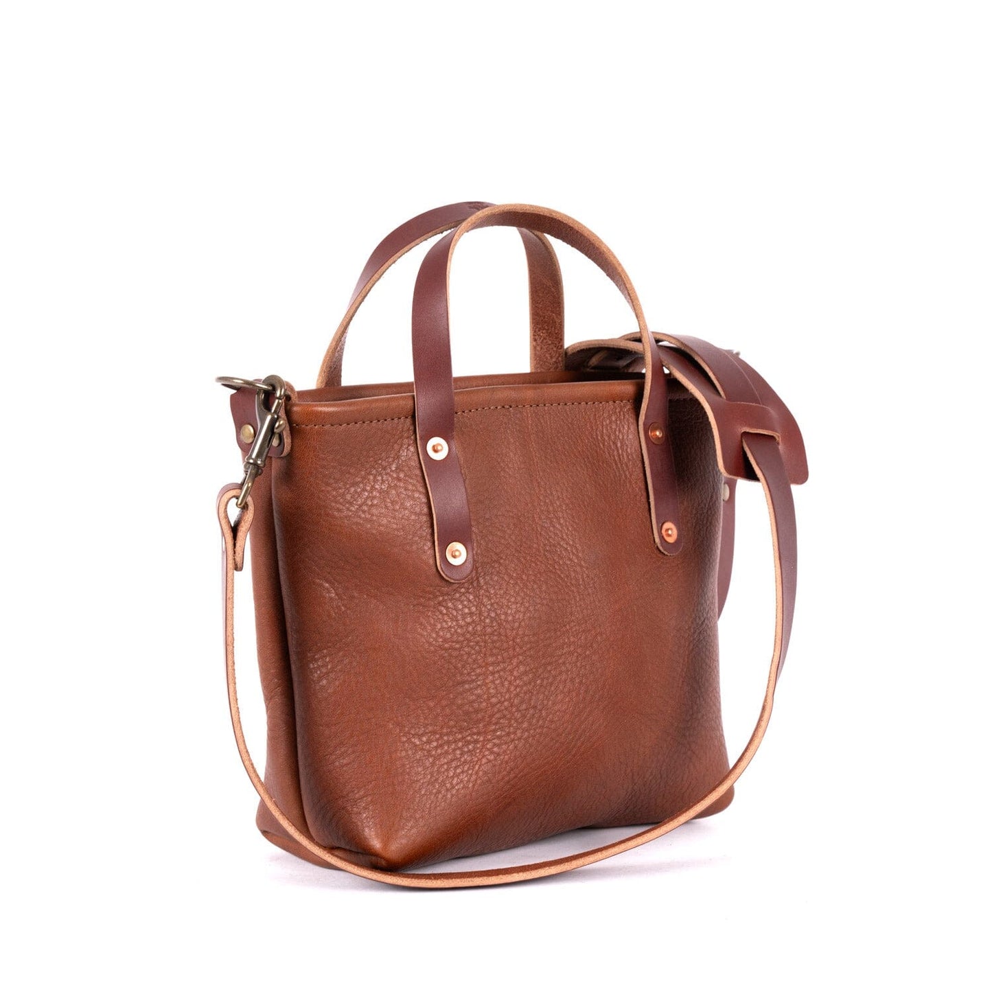 AVERY LEATHER TOTE BAG - MINI CROSSBODY - SADDLE WITH ZIPPER - IN STOCK