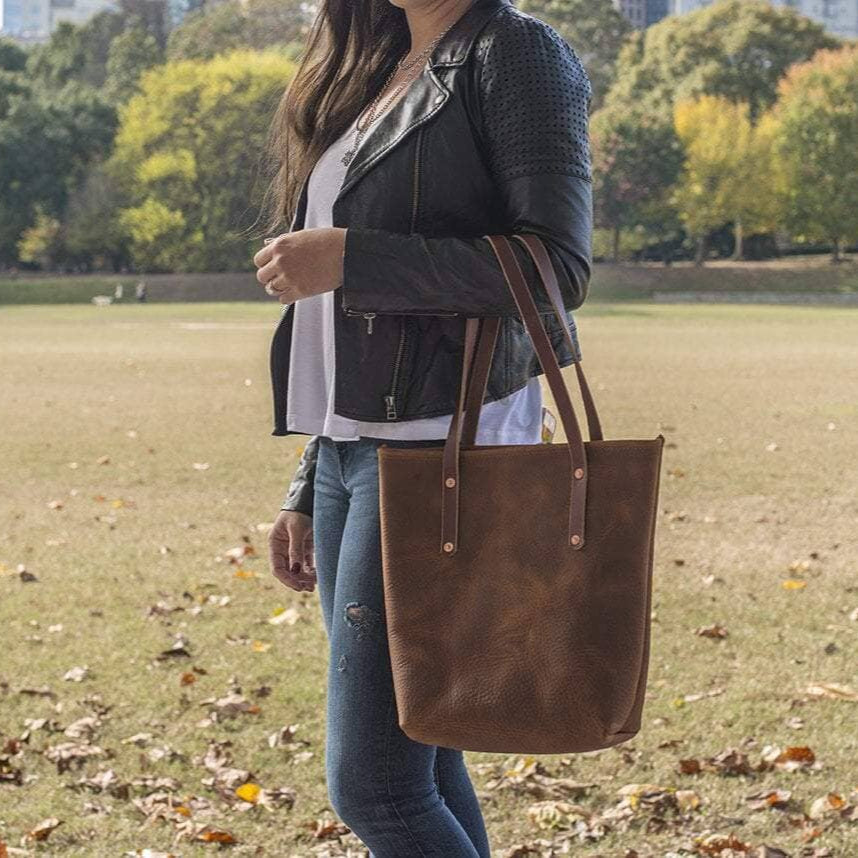 AVERY LEATHER TOTE BAG - SLIM LARGE - CARAMEL