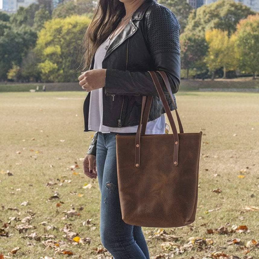 AVERY LEATHER TOTE BAG - SLIM LARGE - OXBLOOD