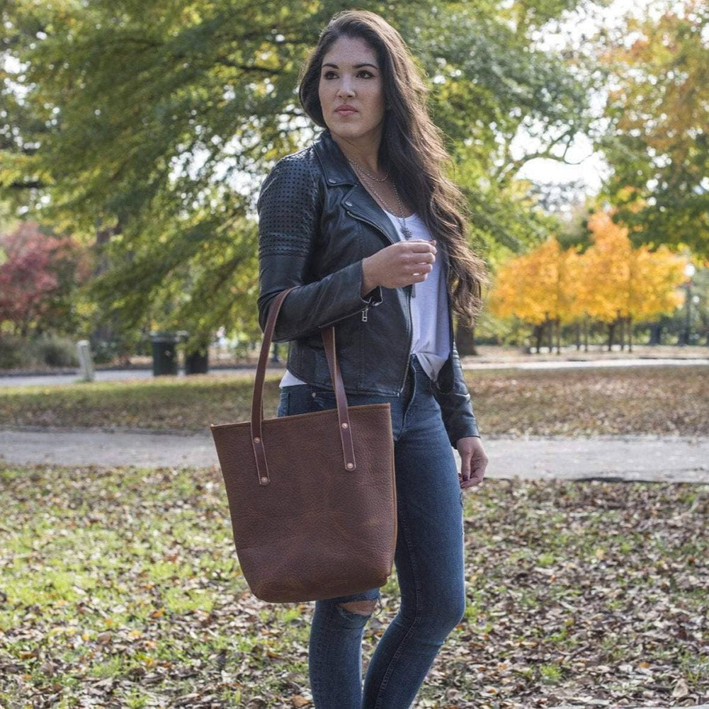 AVERY LEATHER TOTE BAG - SLIM MEDIUM - OXBLOOD