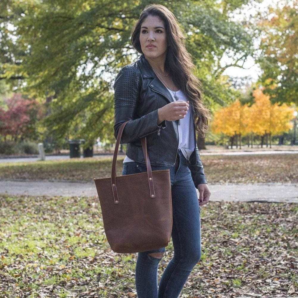 AVERY LEATHER TOTE BAG - SLIM MEDIUM - GRAPE BISON