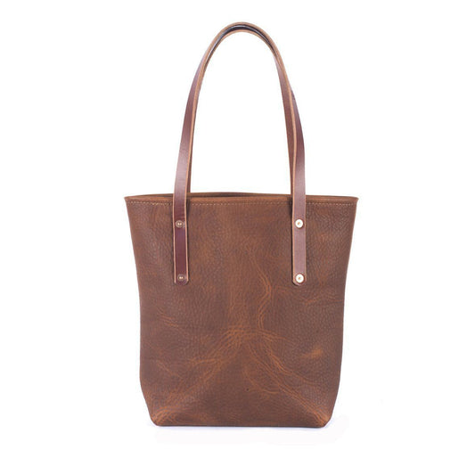 AVERY LEATHER TOTE BAG - SLIM MEDIUM - SADDLE